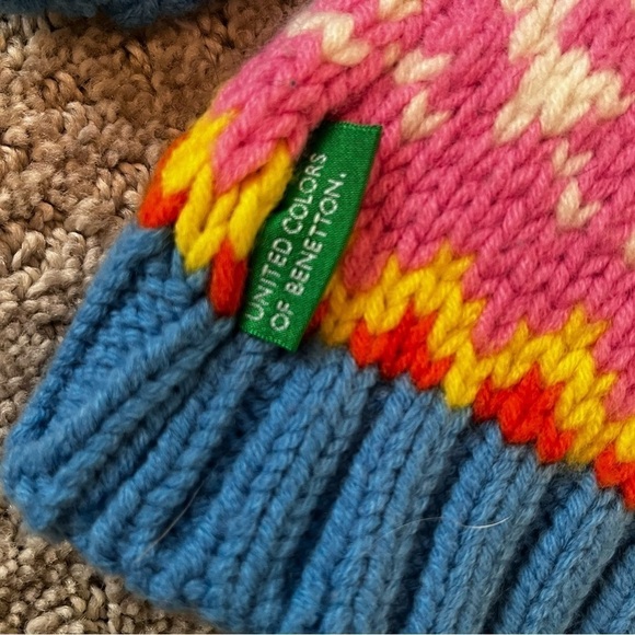 Benetton Barbie Girls Knit Cardigan Sweater Size 8 Pink Nordic Hearts Snowflake - Picture 5 of 10